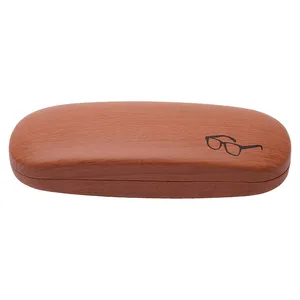 High Quality Wood Grain Hard Kit Holder Metal Reading Glasses Case for Men and Women PU Leather Eyeglass Box Cases