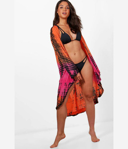 Robe de plage pour femmes, Kimono Orange, multi-cravate, colorant, vêtements d'été, collection - Product Image 1