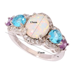 Anillo de Plata con Ópalo Blanco, Aguamarina, Amatista y Circonita para Mujer - Product Image 3