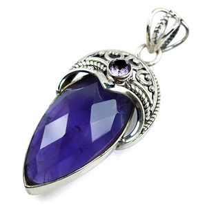 Superbe pendentif rond en améthyste en argent sterling 925, bijou plaqué argent au design géométrique, style tendance unisexe - Product Image 2