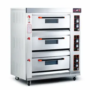 Mesin Panggang Komersial Oven Pizza Gas 6 Baki 3 Dek