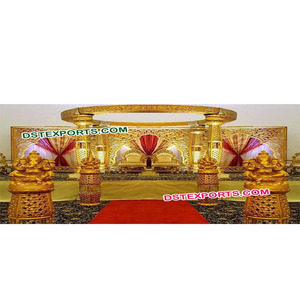 Wedding Mandap Golden FRP Wedding New Design Mandap Fiber Carved Wedding Mandap Manufacturer Decorative Pillars For Wedding UK - Product Image 1
