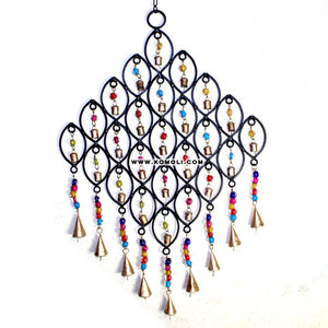 Handcrafted Metal Wall Hanging <b>Wind</b> Chime with Colorful Beads and Bells, Rustic Decorative Hanging <b>for</b> Home and <b>Garden</b> Decor - Product Image 1