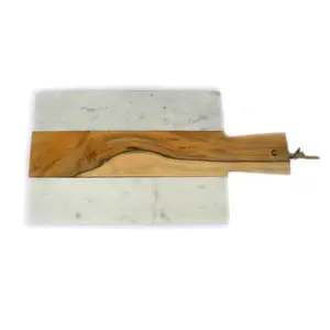 Natuurlijke En Eco-Vriendelijke Witte Marmer En Hout Snijplank Brood Snijplank Voor Keukengerei Gebak Board Met Handvat