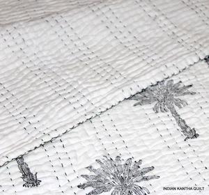Tay Khối Cây Cọ Kantha Quilt In 100% Cotton Quilt Tay Khâu Kantha Chăn Trắng Kantha Trải Giường - Product Image 4