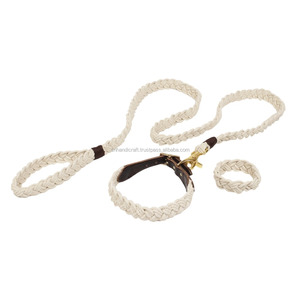Creaciones Hechas a Mano, Juego de Correa y Collar para Perro de Cuerda Tejida Blanca Natural, Correa para Perro con Nudo Marinero - Product Image 1