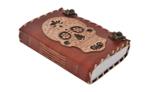 Cuaderno personalizado con corte de diseños de trabajo, calavera en relieve, hecho a mano, Nuevo Día de los muertos, cuaderno diario de cuero genuino con páginas blancas en blanco - Product Image 4