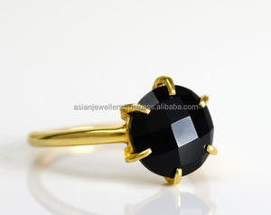 925พลอยโอนิกซ์สีดำทอง18K ชุบทอง18K ขนาด10มม. แหวนเรียงซ้อนงานแต่งงานและงานปาร์ตี้แฮนด์เมด - Product Image 2