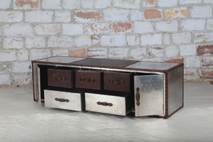 Armoire de rangement moderne de style aviateur en métal et en bois avec support TV industriel pour salon et hôtel - Product Image 5