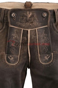 Lederhosen bavaroises en cuir marron foncé, style vintage unique, sur mesure, décontractées, taille mi-haute, en daim de chèvre, séchage rapide, couleur unie - Product Image 4