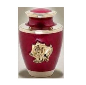 Urne funéraire en métal laiton/aluminium de style européen, belle rose rouge dorée, pour adultes, pour le stockage des cendres funéraires - Product Image 1