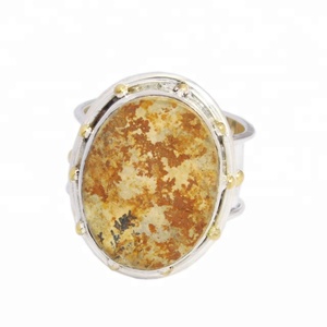 Venta al por mayor Popular de dos tonos de hojas de jaspe Eternity Vermeil anillo sólido 925 plata esterlina bisel ajuste incrustaciones para fiesta de boda - Product Image 2