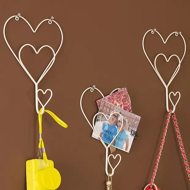 Gancho de pared de metal con forma de corazón Gancho de hierro decorativo para el hogar para ganchos de baño y cocina para colgar batas, bolsas y llaves