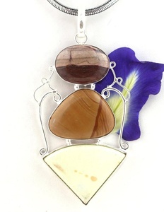 92.5 argent Sterling mélange forme paysage naturel Mookite jaspe pierre précieuse belle main bijoux de mode pendentif or - Product Image 1