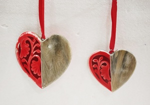 Ornements de Noël en forme de coeur suspendus en bois floral rose de qualité supérieure avec les tailles de 3 pouces - Product Image 2