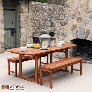 Ardena Table à manger d'extérieur minimaliste en bois de teck durable et banc de jardin avec endurance pour patio hôtel parc barbecue fête - Product Image 1