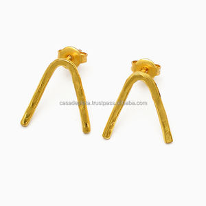 <b>Stud</b> gold plated handcrafted 925Sterling Silver <b>earring</b> Trendy <b>Fashionable</b> <b>Earring</b> For Wedding Anniversary Engagement or Gift. - Product Image 2