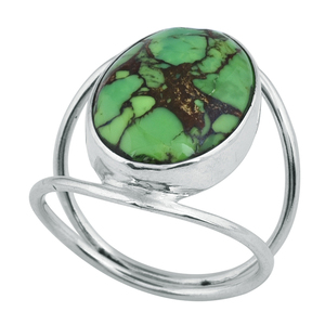 Anillo de Plata de Ley 925, piedra preciosa turquesa de cobre verde, joyería clásica Unisex con ajuste de bisel para boda - Product Image 2