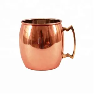 16 Oz Smooth Copper Barrel Moscow Mule Mugs with Handle Nickel inside and Copper Outside Manufacturer and Supplier from India