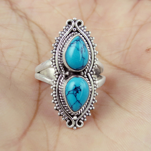 Bague fantastique en forme de poire Turquoise verte en argent Sterling 925, fabricant de bijoux indiens, bijoux en argent - Product Image 4