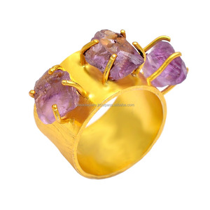 Atractivo anillo de piedra en bruto de amatista de Plata de Ley 925 chapado en oro, joyería de moda, anillo de moda para regalo de boda para mujer - Product Image 1