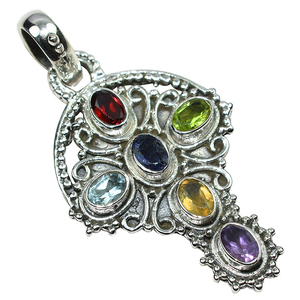 ที่ยอดเยี่ยมรูปไข่หลายหิน925จี้เงินสเตอร์ลิง925เครื่องประดับเงินสเตอร์ลิงขายส่งอินเดียเครื่องประดับผลิต - Product Image 1
