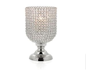 Étincelant perlé cristal métal fêtes de mariage décor ouragans bougeoir centres de table plaqué argent bougeoir - Product Image 1