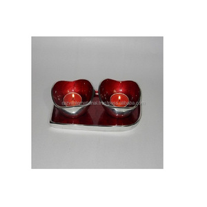 ชุดถ้วยเทียนทีไลท์เคลือบสีแดง2ชิ้นไม่เหมือนใครของตกแต่งบ้านทันสมัยทำด้วยมืออลูมิเนียมลายนูนของขวัญอีสเตอร์ - Product Image 1