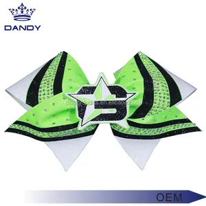 En gros sublimation personnalisé grand strass cheveux arc concurrence cheer arcs