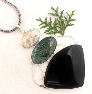 9.25 Sterling Silver Natural Picture Jasper Rain Forest & Black Onyx Gemstone Pendentif Femmes Bijoux En Gros - Product Image 3
