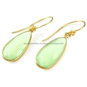Pendientes de GEMA de Calcedonia verde marino, dorados - Product Image 1