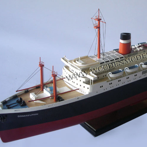 Modelo de barco de crucero de madera SS Constitution, revestimiento de madera vietnamita hecho a mano para decoración del hogar hecho de metal y madera - Product Image 1