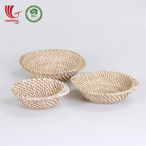 Ensemble de 3 paniers de rangement en rotin brun clair - Design en forme de bol - Taille personnalisée - Utilisation en cuisine de restaurant - Vente en gros - Vietnam Viettime - Product Image 1