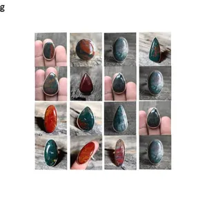 men womens oval round pear square fancy rectangle india natural gemstone stone cabochon 925 sterling silver bloodstone ring