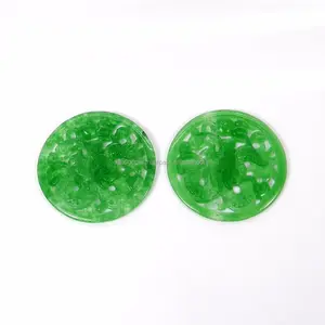 1 Pair Chinese Green Jade Carving 35mm Round 36.45 cts Loose Gemstone for Making Earrings Jewelry