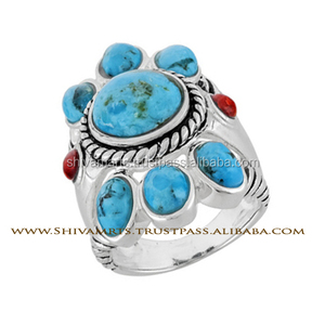 Bague en argent sterling 925 faite à la main turquoise multi-pierres éternité vermeil bague de fête pour femme bijoux fins avec sertissage de lunette - Product Image 2
