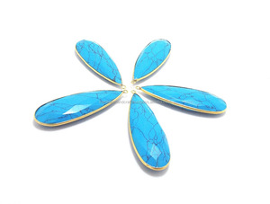Hallazgos de múltiples piedras preciosas turquesas, fabricación de joyas chapadas en oro, forma de pera facetada, conector hecho a mano mm, abalorio - Product Image 2