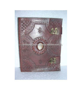 Wholesale Genuine Handmade Embossed Stone Leather <b>Notebook</b> Hardcover <b>with</b> 2 <b>Locks</b> - Product Image 1