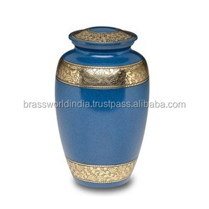 <b>Large</b> Blue Brassworld India Cremation <b>Urn</b> for Ashes Premium Funeral Supplies - Product Image 1