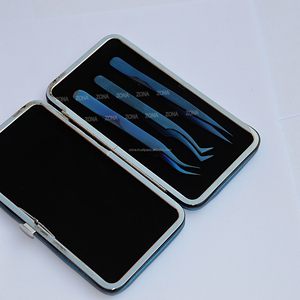 Juego de 6 pinzas para extensiones de pestañas con punta de fibra NANO azul, obtenga una Etiqueta Privada, Kit completo de pinzas para pestañas a juego personalizado - Product Image 6