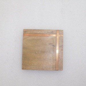 Natural Wooden With Brass Strip Wood <b>Coaster</b> <b>Set</b> of 4 - Product Image 1