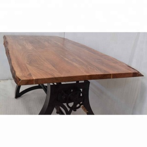 Live Edge bois haut manivelle réglable industriel Loft moderne luxe Table à manger meubles de maison en métal - Product Image 6