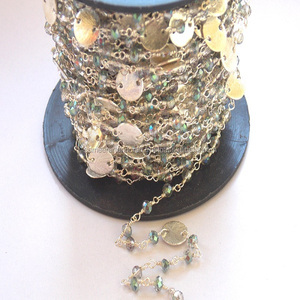 Labradorite Quartz Chapelet Pièce Charm Chaîne Multi-Gemstone Perles Fil Enroulé Facettes Rondelle Pierre Plaqué Or - Product Image 1