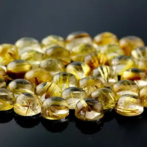 AAA 품질 천연 세미 귀중 한 돌 공예 수제 10mm 황금 Rutilated 석 영 라운드 카보 숑 느슨한 보석 판매 - Product Image 1