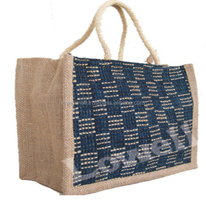 LOWELL CRAFT Jute Shopping <b>Bag</b> with Geometric Pattern Rope Handle <b>Medium</b> <b>Size</b> for Groceries & Daily Use - Product Image 1
