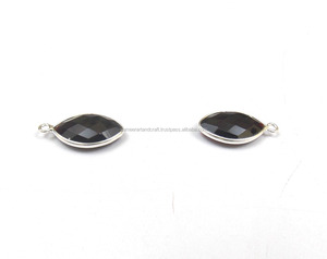 Conector de Joyería Boho con Bisel de Plata de Ley 925/Latón Chapado, Cuarzo Ónix Negro de 9x15mm, Gema Natural, Forma Marquesa, de Moda - Product Image 2
