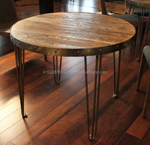Mesa de centro redonda antigua moderna de madera maciza para oficina en casa - Product Image 1