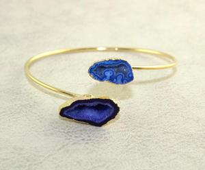 Brazalete ajustable de Druzy de geoda azul Natural de venta rápida, brazalete con bordes galvanizados de oro de 24 quilates, joyería al por mayor - Product Image 1