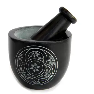 Kitchenware Natural Soapstone Mortar and Pestle Hand Made Hand Crusher and Grinder Stone Marble Flower of life tree of life
