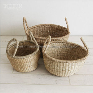 Juego de 3 Cestas Bolga de Hierba Marina Natural - Marca Bao Minh, Plegables, Ecológicas, Tamaño Personalizado, Uso Multifuncional para Almacenamiento de Ropa - Product Image 1